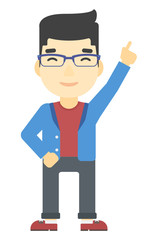 Man pointing up with his forefinger.