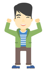 Man with raised hands up.