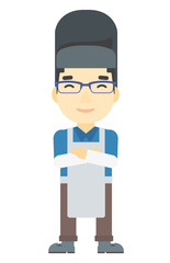 Confident smiling welder.