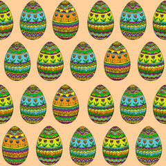 Seamless Easter Pattern With Ornamental Eggs On Beige