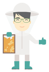 Bee-keeper at apiary.