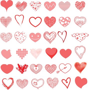Vector hearts super set. Hand drawn isolated hearts for design Valentine's greeting cards