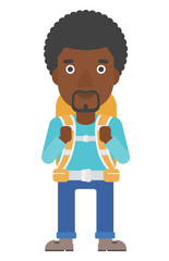 Cheerful man with backpack .