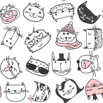 Vector Collection of Cute Cartoon Doodle Cats