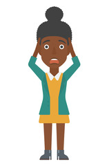 Woman clutching her head in desperate.