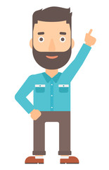 Man pointing up with his forefinger.