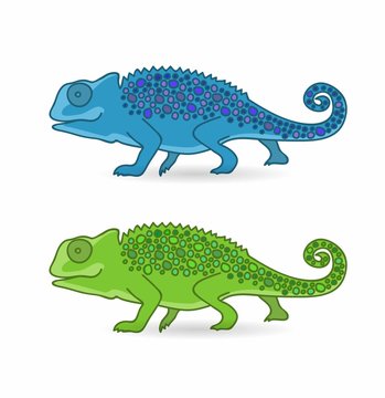 vector illustration chameleon isolated on white background. blue and green chameleon