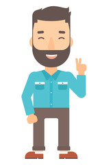 Man showing a sign of peace.