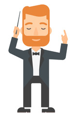 Conductor directing with his baton.