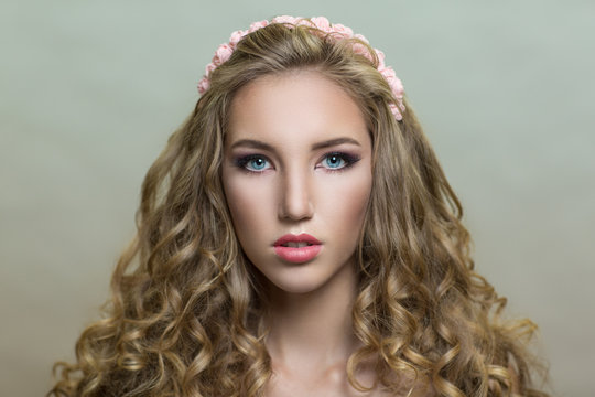 Blond curly woman
