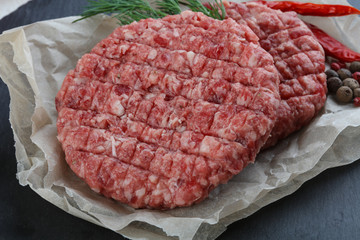 Raw burger cutlet