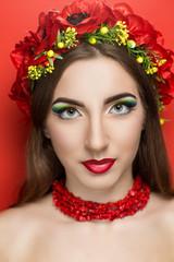 Naklejka premium Red wreath of flowers
