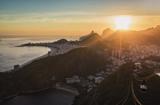 Sunset over Rio de Janeiro and Copacabana Beach