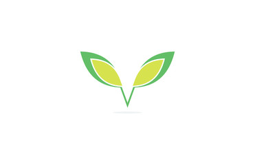 letter v abstract green leaf logo