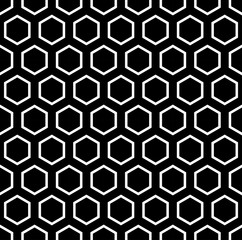 Vector modern seamless geometry pattern hexagon, black and white honeycomb abstract geometric background, subtle pillow print, monochrome retro texture, hipster fashion design