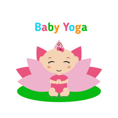 Baby is doing yoga and sitting in the lotus position.