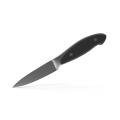 Black and silver paring knife on white.