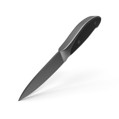 Black and silver paring knife on white.