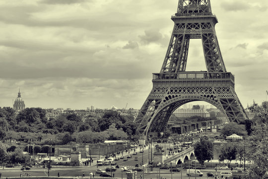 Fototapeta Panorama Eiffel Tower in Paris. Vintage view. Tour Eiffel old retro style.   