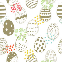Seamless pattern with easter eggs doodles. Vector illustration