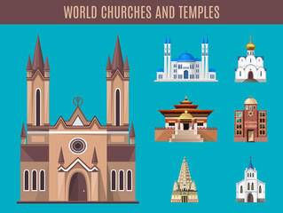 Cathedrals, churches and mosques building vector set