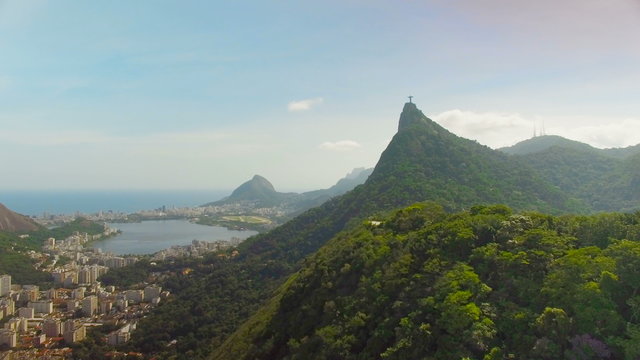 Aerial view of Rio De Janeiro and Corcovado Hill, Brazil