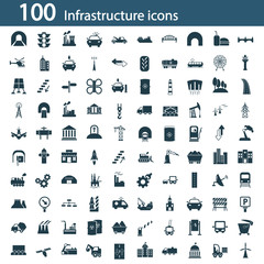Set of one hundred industry and infrastructure icons - obrazy, fototapety, plakaty