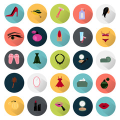 Set of twenty five color beauty and fasion icons