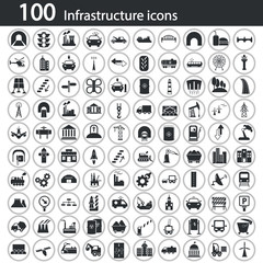 Fototapeta na wymiar Set of one hundred industry and infrastructure icons