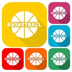 Basketball icons set with long shadow