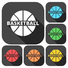 Basketball icons set with long shadow