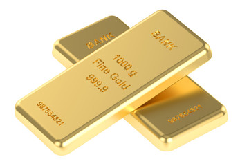 Two gold ingots, 3D rendering