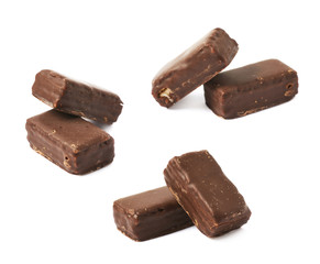 Chocolate coated candy bar isolated