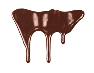 Melted chocolate dripping on white background