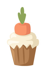 Traditional easter cake white sweet icing, sprinkles, holliday burning candle and colorful egg vector.