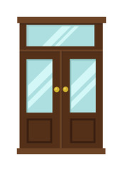 Wood two red and gray elegant entrance door isolated flat vector illustration. 