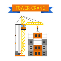 Apartment block in construction with crane house industry structure vector.