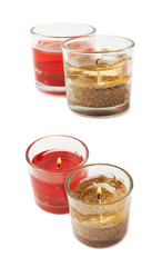 Red and golden gel candles isolated