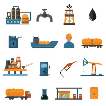 Oil gas industry manufacturing icons for infographic.