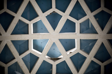 Architectural detail texture background with oriental hexagonal grid pattern