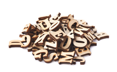Pile of wooden letters isolated