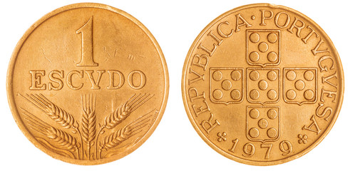 1 escudo 1979 coin isolated on white background, Portugal