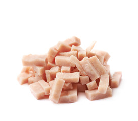 Pile of shredded pizza ham isolated