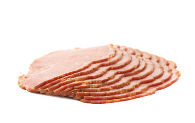 Stack of ham slices isolated