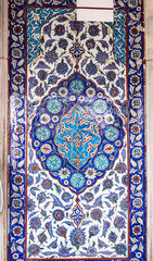 Iznik style Turkish tiles with floral ornaments, tulip motifs on ceramic tiles