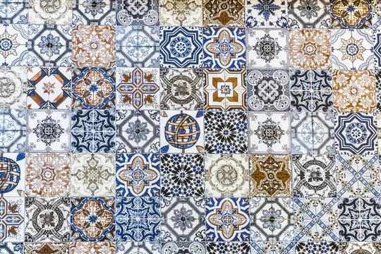 Collage of different floor tiles with various designs, floor tile pattern background