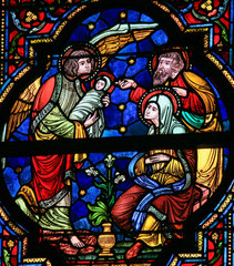 Joseph, Mary, Gabriel and Jesus - Stained Glass