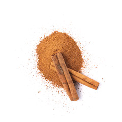 Pile of cinnamon powder isolated