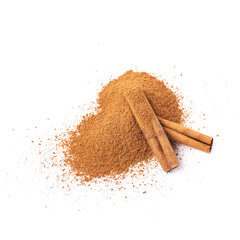 Pile of cinnamon powder isolated