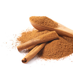 Pile of cinnamon powder isolated